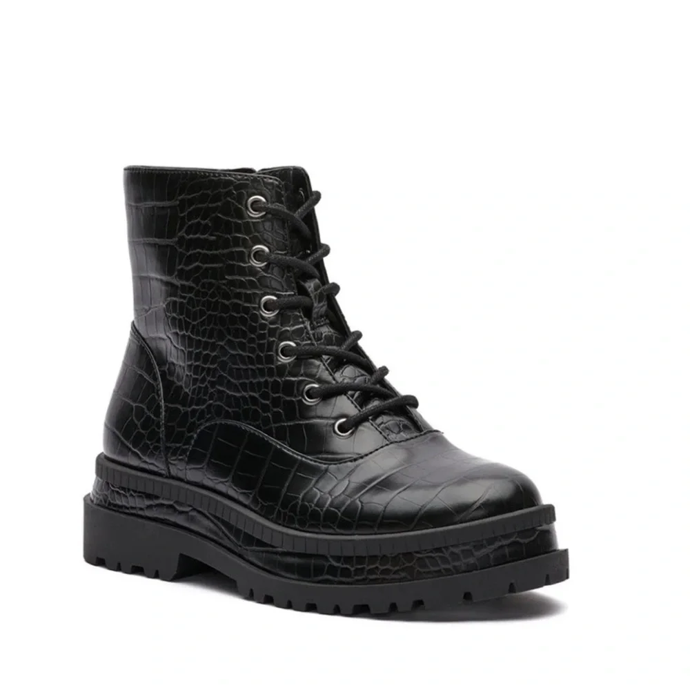 142. Jessica Simpson Enita Combat Lace-up Bootie In Black MSRP $149 - Picture 1 of 5